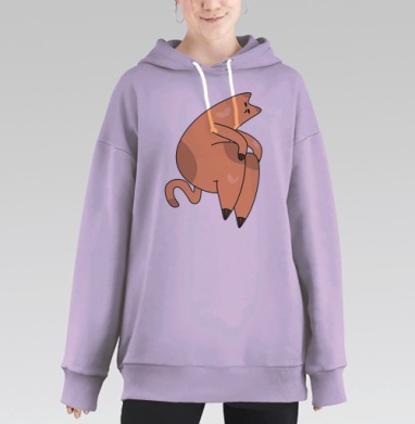 Милый ленивый кот выражение отдыхающие животные, Hoodie Long Oversize Fiolet