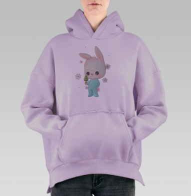 Милый новогодний зайчик с ёлкой для детей и взрослых, Hoodie Oversize Fiolet, утепленная