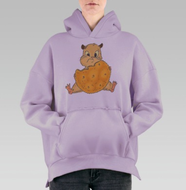 Милый хомяк с огромным печеньем в руках с юмором, Hoodie Oversize Fiolet, утепленная