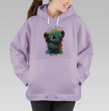 Милый зеленый барашек сидит граффити легкой игры, Hoodie Oversize Fiolet