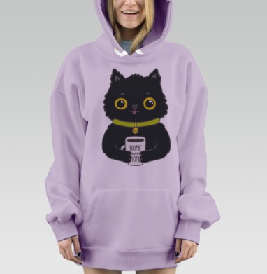 Милый черный кот с кружкой «HOME SWEET HOME», Hoodie Mjhigh Dig Mel, Fiolet, утепленная