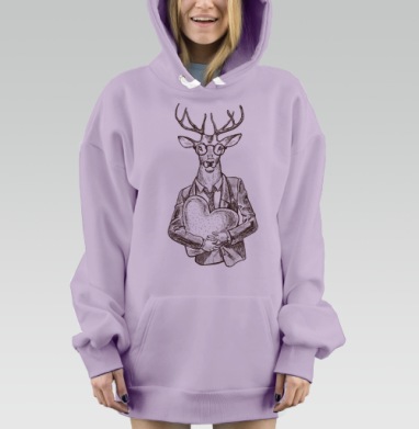 Антропоморфный олень с сердцем в деловом костюме, Hoodie Mjhigh Dig Mel, Fiolet, утепленная