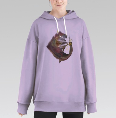 Мистическая фигура с магическим светом в капюшоне эмоций, Hoodie Long Oversize Fiolet