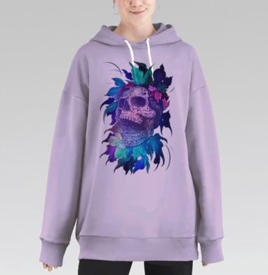 Мистический череп среди ярких листьев природы жизни, Hoodie Long Oversize Fiolet