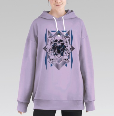Многоголовые черепа с геометрическими элементами многоголовые черепа, Hoodie Long Oversize Fiolet