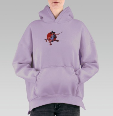 Молодая ведьма летит на метле с волшебной палочкой, Hoodie Oversize Fiolet, утепленная
