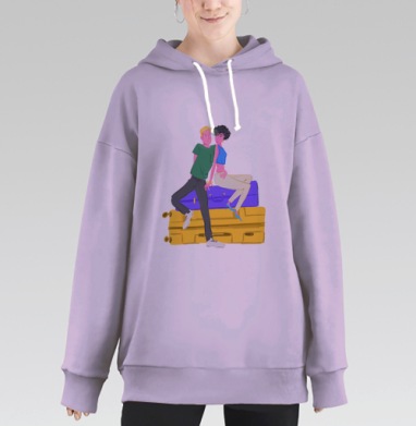 Молодежь с чемоданами в начале путешествия первое семейное путешествие, Hoodie Long Oversize Fiolet