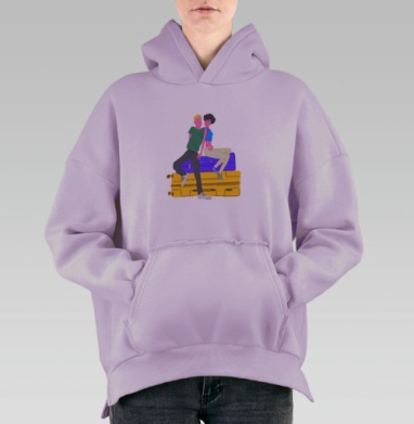 Молодежь с чемоданами в начале путешествия первое семейное путешествие, Hoodie Oversize Fiolet, утепленная