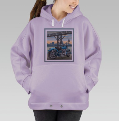 Мотоцикл голубой город мост реки, Hoodie Oversize Fiolet