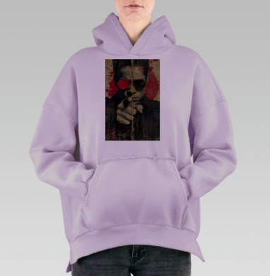 Мужчина в красных очках указывает на тебя с вызовом и силой, Hoodie Oversize Fiolet, утепленная