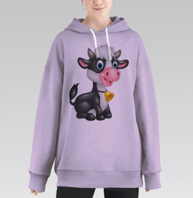 Мультяшный симпатичный бычок с колокольчиком забавные моменты, Hoodie Long Oversize Fiolet