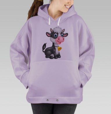 Мультяшный симпатичный бычок с колокольчиком забавные моменты, Hoodie Oversize Fiolet