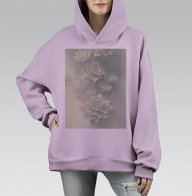 Мягкое цветочное спокойствие нежных природных оттенков, Hoodie Mono Fiolet, оверсайз, утепленная