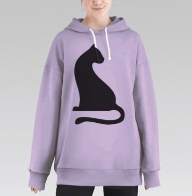Черный силуэт стильного кота для декора, Hoodie Long Oversize Fiolet