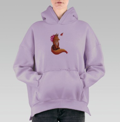 Нежная лиса рассвета с цветком Лис Рассвета, Hoodie Oversize Fiolet, утепленная