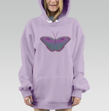 Нежная сиреневая бабочка с крыльями в ярких зеленых оттенках, Hoodie Mjhigh Dig Mel, Fiolet, утепленная
