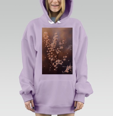 Нежные белые цветы на ветках с тёплыми коричневыми оттенками на фоне, Hoodie Mjhigh Dig Mel, Fiolet, утепленная