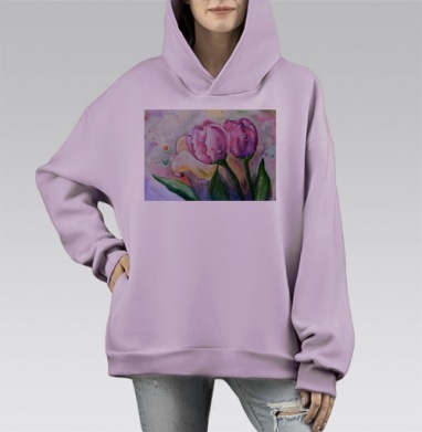 Нежные весенние цветы с каплями росы нежность природы свежесть цветов, Hoodie Mono Fiolet, оверсайз, утепленная