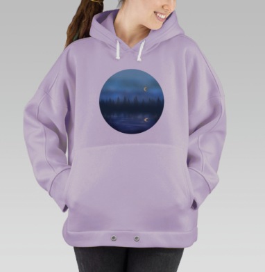 Ночная гавань со светящимся луной и тишиной у воды, Hoodie Oversize Fiolet