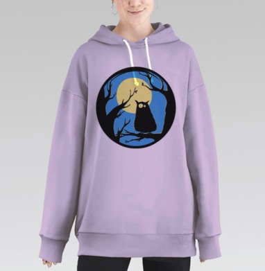 Ночное существо сова на ветке под луной CAVABUNGA, Hoodie Long Oversize Fiolet