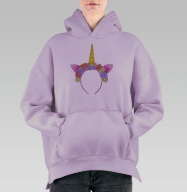 Обруч Единорог с Цветами в Нежных Пастельных Тонах, Hoodie Oversize Fiolet, утепленная