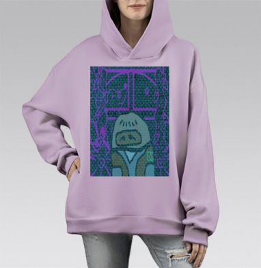 Одинокий космонавт в скафандре смотрит на луну – скафандр смотрит на луну, Hoodie Mono Fiolet, оверсайз, утепленная