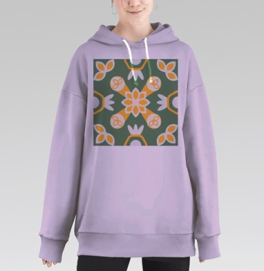 Оранжевые цветы на зелёном фоне для подушки, Hoodie Long Oversize Fiolet