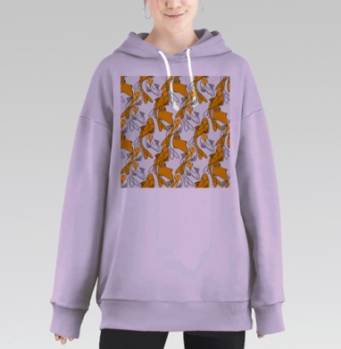 Оранжевые рыбы счастья плавание позитивные символы, Hoodie Long Oversize Fiolet