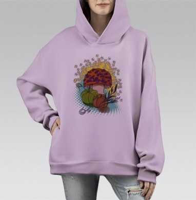Осенний гриб с тыквами в стиле поп арт, Hoodie Mono Fiolet, оверсайз, утепленная