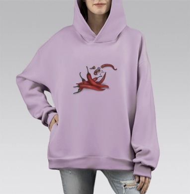 Острые красные перцы чили в нарезке и семена, Hoodie Mono Fiolet, оверсайз, утепленная