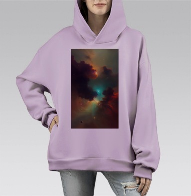 Освещённая космическая туманность с глубиной пространства, Hoodie Mono Fiolet, оверсайз, утепленная