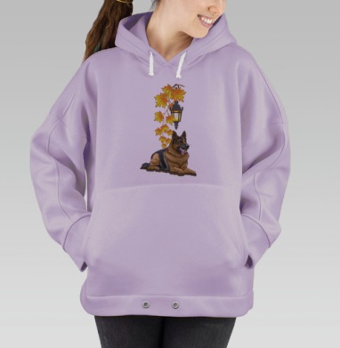 Овчарка под осенним фонариком теплый уют осенних листьев, Hoodie Oversize Fiolet