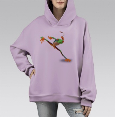 Озорная лягушка каратистка для борьбы с серыми буднями, Hoodie Mono Fiolet, оверсайз, утепленная