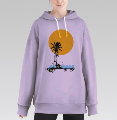 Пальма солнце доски для серфинга пляж, Hoodie Long Oversize Fiolet