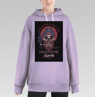 Панк череп веган стиль вязаной шапки, Hoodie Long Oversize Fiolet