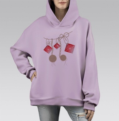 Переплетение бежевых нитей с красными карточками макраме узлы, Hoodie Mono Fiolet, оверсайз, утепленная