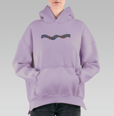 Переплетение лент абстрактное в темных цветах на сером фоне, Hoodie Oversize Fiolet, утепленная