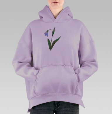 Нежный подснежник векторный рисунок, Hoodie Oversize Fiolet, утепленная