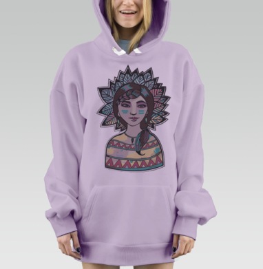 Стилизованный портрет женщины в этно стиле, Hoodie Mjhigh Dig Mel, Fiolet, утепленная