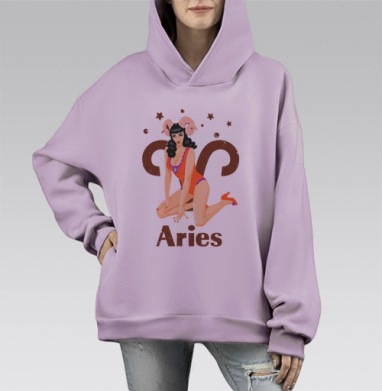Пинап девушка Овен в ретро стиле Aries, Hoodie Mono Fiolet, оверсайз, утепленная