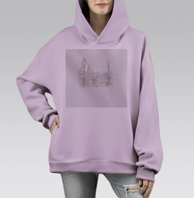Карандашный эскиз старинного города, Hoodie Mono Fiolet, оверсайз, утепленная