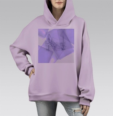 Роскошный лиловый рисунок архитектуры, Hoodie Mono Fiolet, оверсайз, утепленная