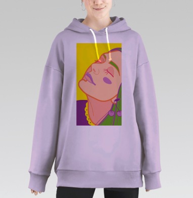 Портрет девушки в ярких цветах с закрытыми глазами, Hoodie Long Oversize Fiolet