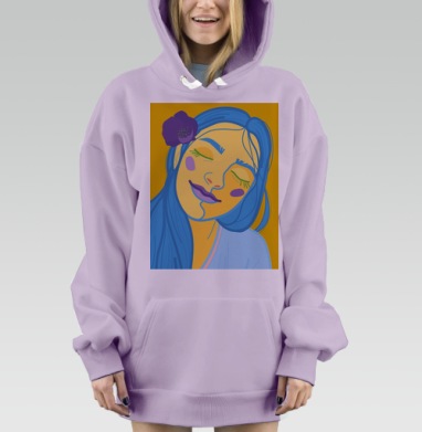 Портрет улыбающейся девушки в поп-арт стиле улыбаясь медитирует, Hoodie Mjhigh Dig Mel, Fiolet, утепленная