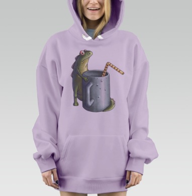Забавное рыбоподобное существо с кружкой и соломинкой, Hoodie Mjhigh Dig Mel, Fiolet, утепленная