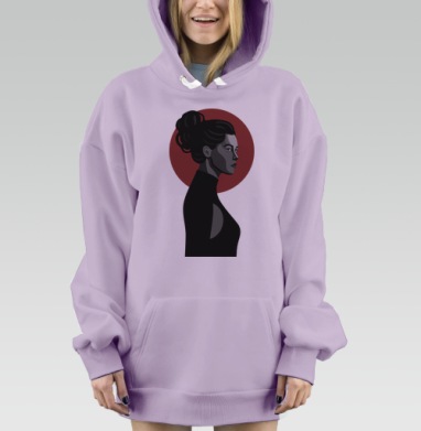 Профиль женщины с красным кругом на фоне минимализм, Hoodie Mjhigh Dig Mel, Fiolet, утепленная
