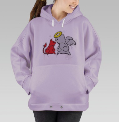 Противостояние красного дьяволёнка серого ангела граффити стиль, Hoodie Oversize Fiolet