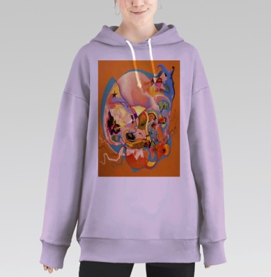 Психоделическое лицо оранжево синее белое красное желтое, Hoodie Long Oversize Fiolet