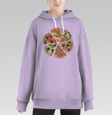 Пять кусочков пиццы с овощами и зеленью пять кусочков пиццы, Hoodie Long Oversize Fiolet