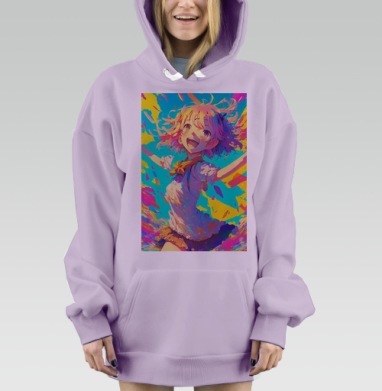 Радостная девочка в движении с яркими красками и светлым настроением, Hoodie Mjhigh Dig Mel, Fiolet, утепленная